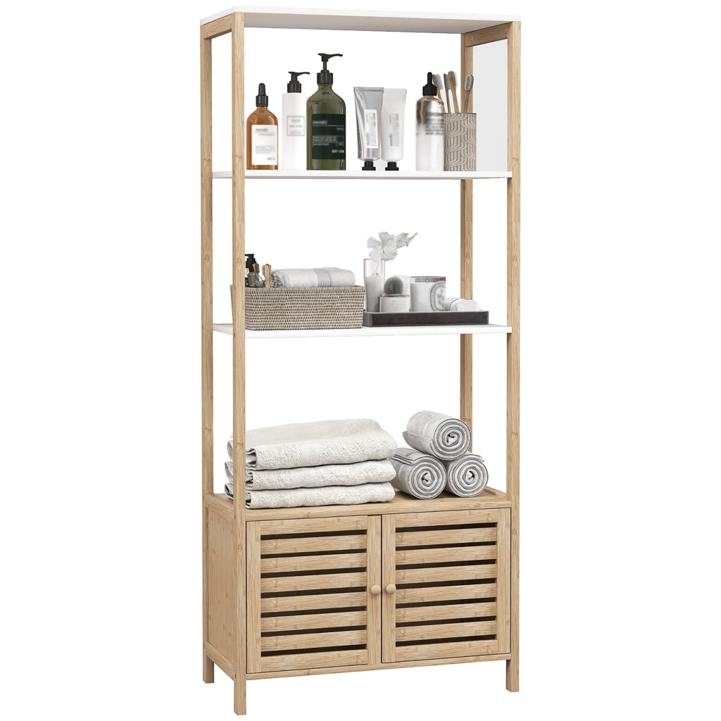 Colonna bagno armoire legno 3 ripiani 63x30x138 ¨C zephmum ¨C bianco e marrone chiaro