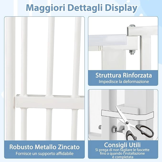 Porta per Animali Domestici Extra Alta, Cancello per Gatti in Metallo Pesante con Apertura da 77-104 cm, 2 Kit di Estensione, Porta Facilmente Percorribile per Cucina Porta