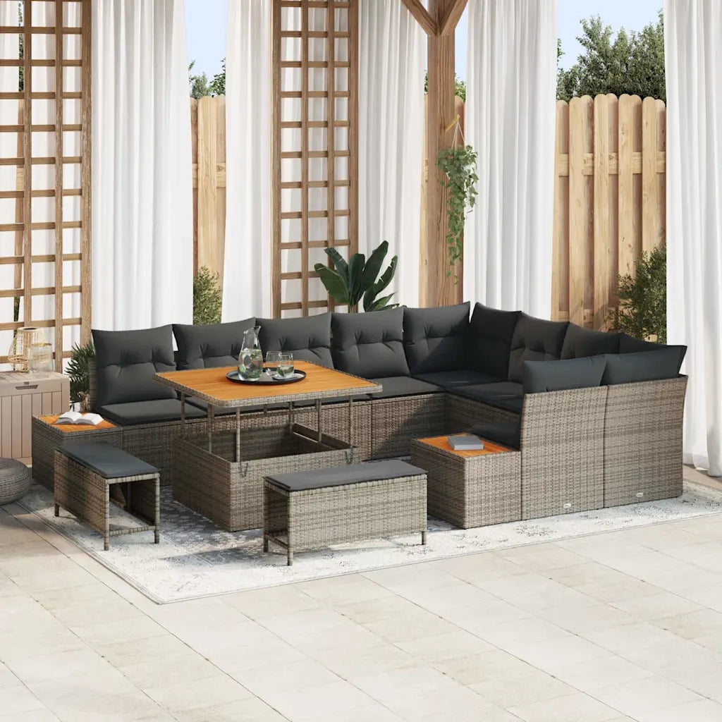 Set Divano da Giardino con cuscino 12 pcs Grigio Poly Rattan 3364898