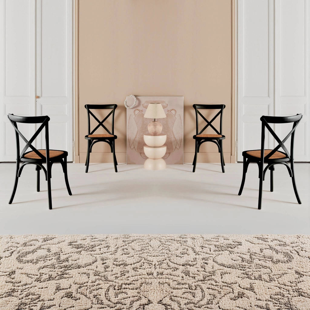 Set 4 sedie da bistrot vintage in legno, nero