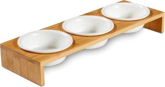 Set di Ciotole per Cibo Elevate a 3 pezzi - Ciotole in Ceramica con Struttura in Bamboo per Gatti e Piccoli Cani