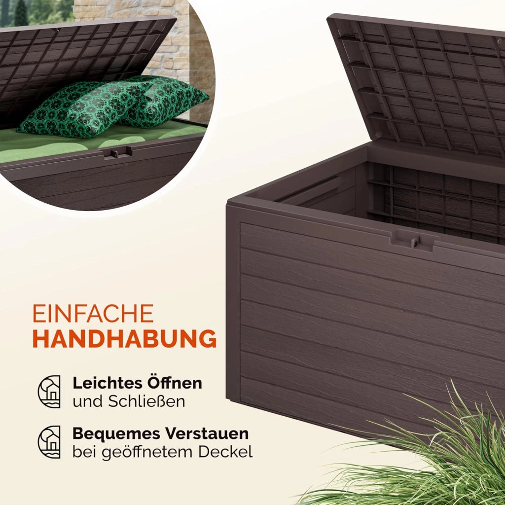 ® Baule da Giardino XXL 280L Effetto Legno Cassapanca Richiudibile 116x43x55cm Box Multibox Contenitore Cuscini