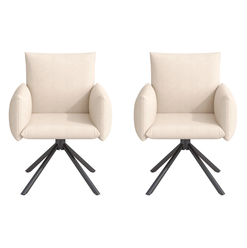 Set di 2 sedie da pranzo girevoli 360° in velluto beige con braccioli; 61;98 x 54;99 x 53;34 cm