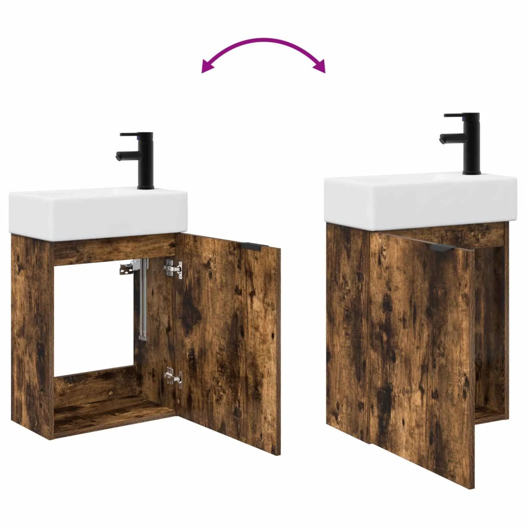 Mobile bagno con rubinetto Rovere Fumo 45,5 x 22,5 x 84 cm 889437