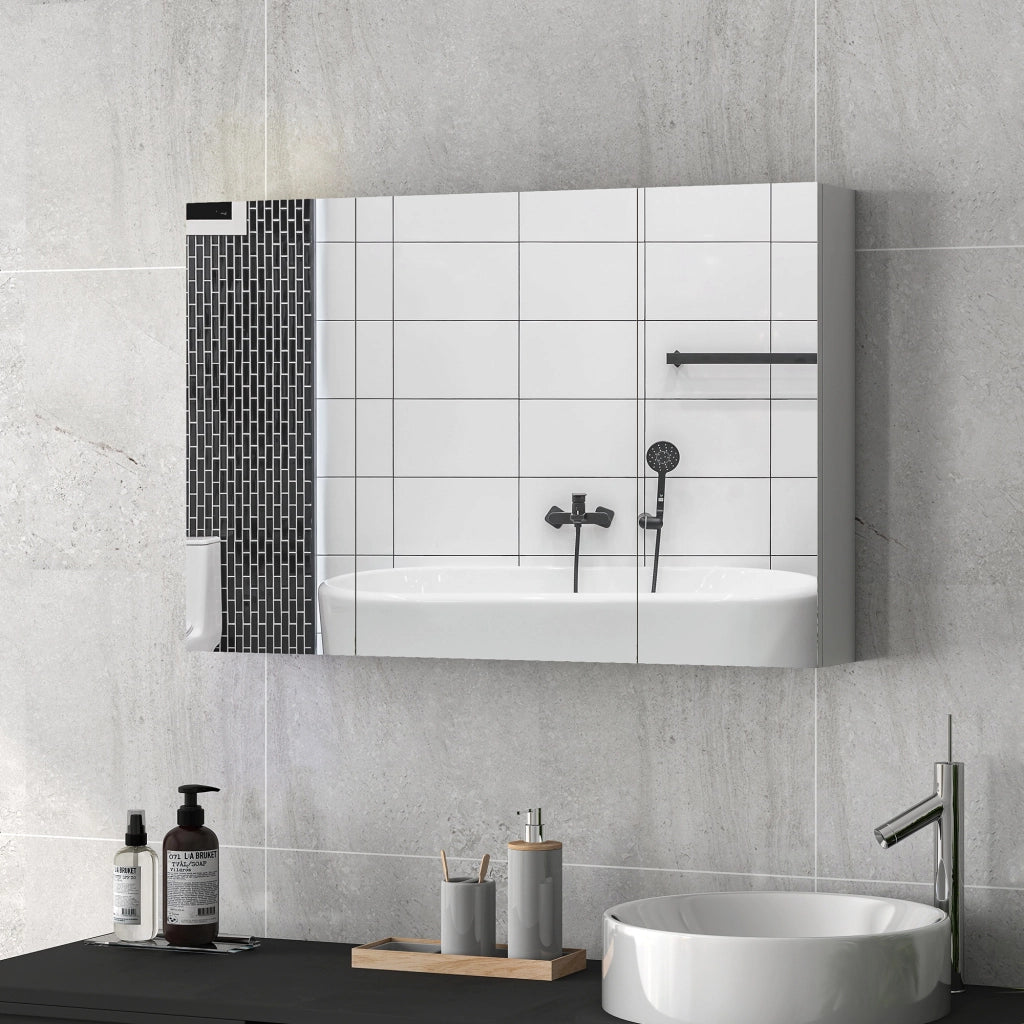 Armadietto Pensile Bagno con 3 Ante a Specchio e Ripiani Regolabili in Legno 90x13.5x60 cm, Bianco