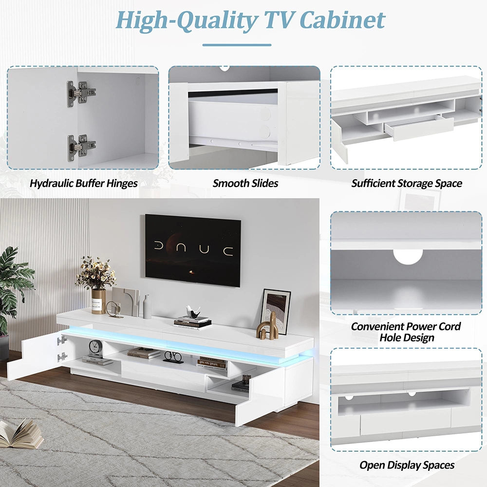 Mobile TV Soggiorno 175x38x45cm - Xylo - 2 Ante ad L e 1 Cassetto con LED, fino a 75"