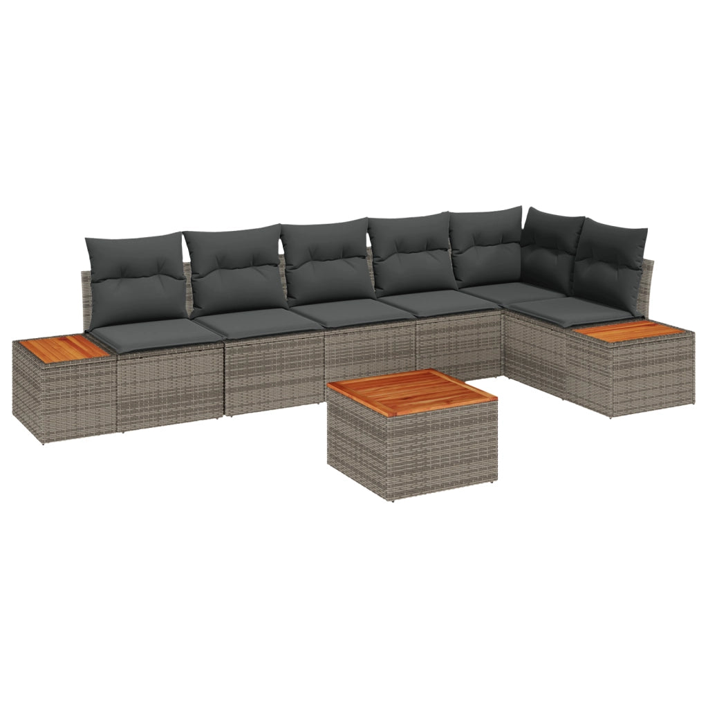 Set di Divani da Giardino 7 Pezzi con Cuscini Grigio Polyrattan Acacia