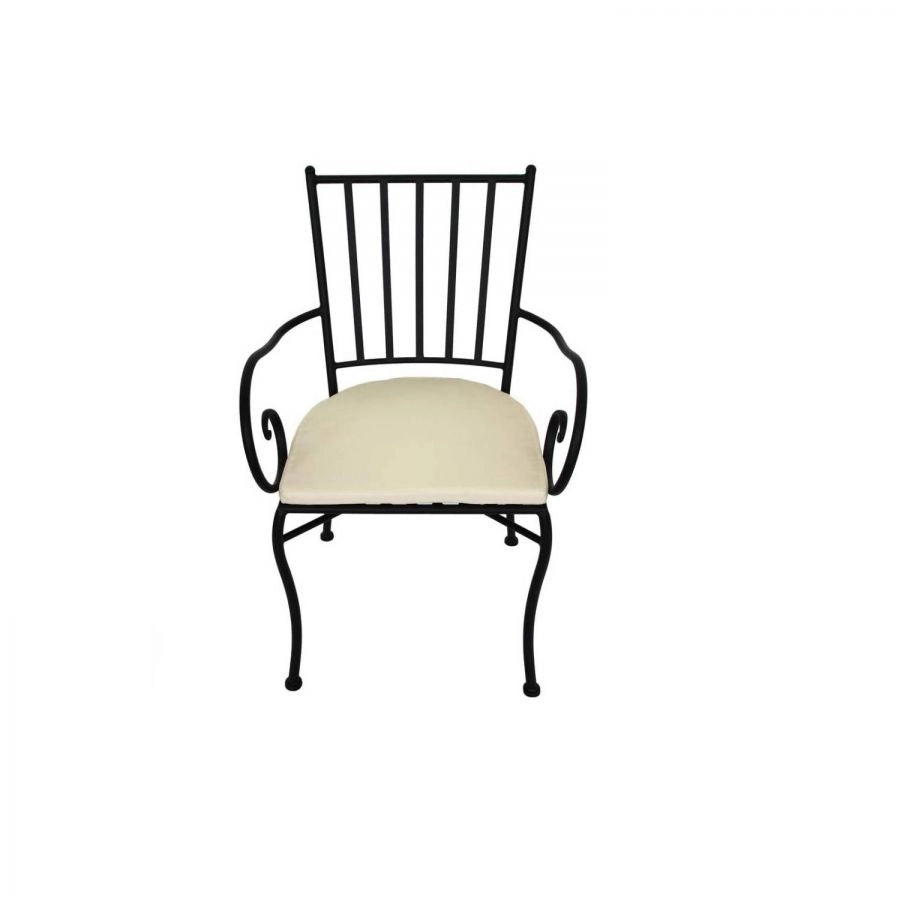 SEDIA DA GIARDINO IN METALLO CON BRACCIOLI E CUSCINO ECRU ORTIGIA 45X42X88 CM