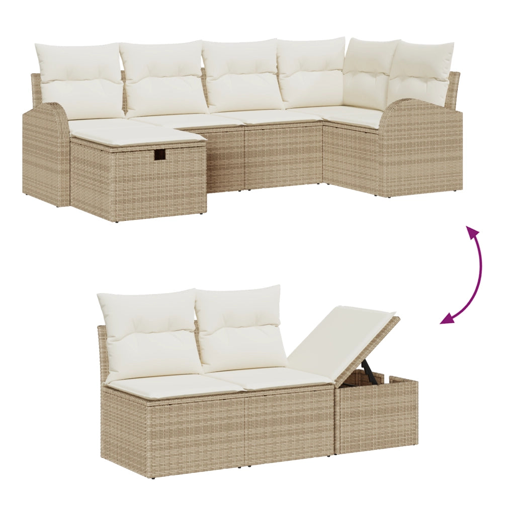 Set divano giardino 7 pezzi con cuscini polyrattan beige