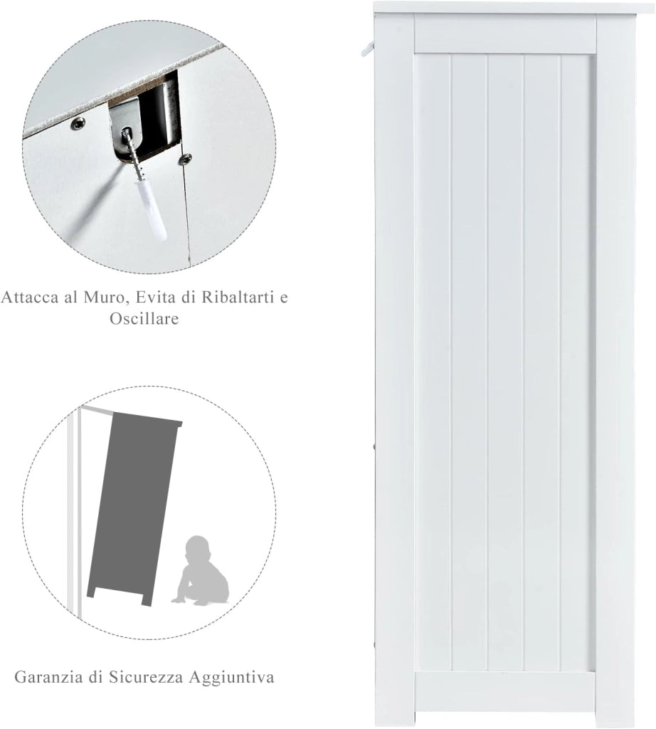 Mobile Bagno, Armadietto Salvaspazio e Multiuso con 3 Cassetti, Ante e Ripiano Regolabile, Mobiletto in Legno per Soggiorno, Camera da Letto, Salotto, Cucina, 60x 30x 81cm (Bianco)