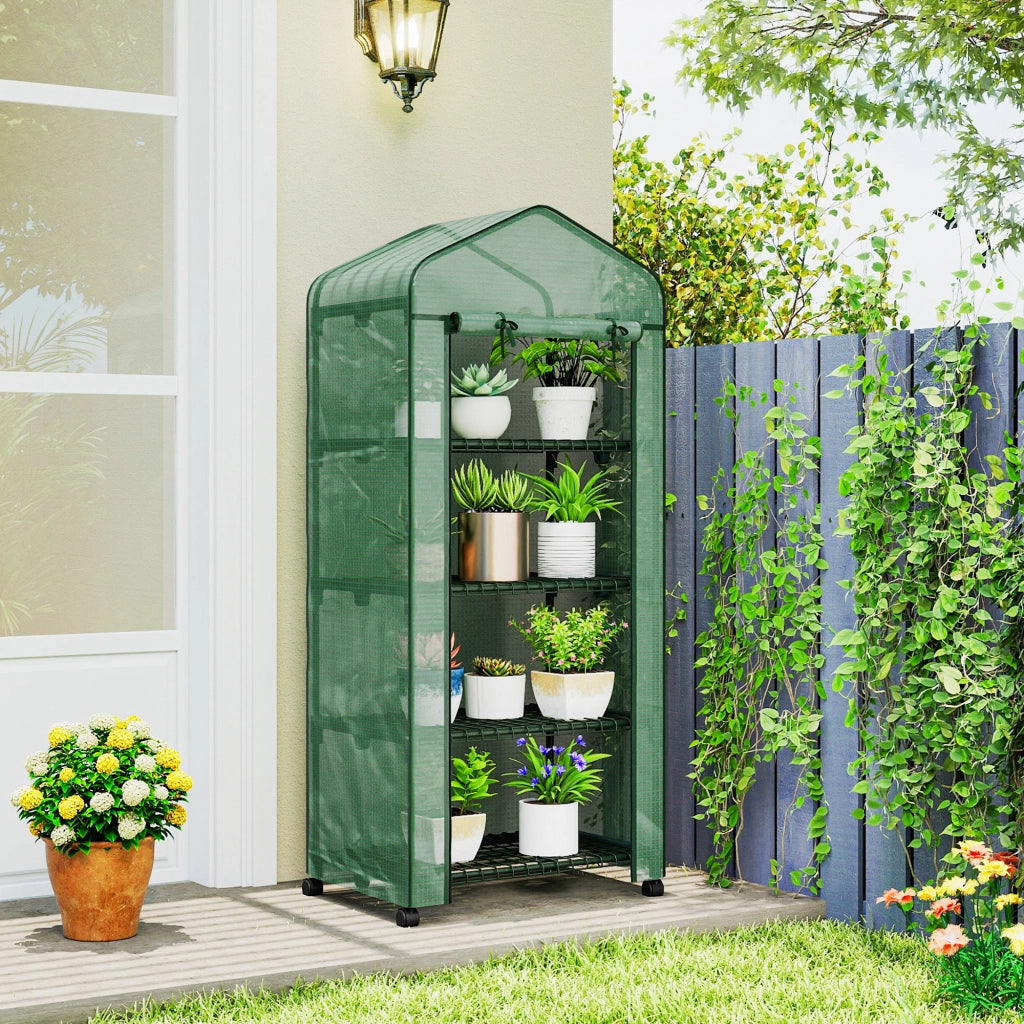 Serra da Balcone a 4 Livelli con 4 Rotelle e Ingresso Avvolgibile, in Acciaio e PE, 69x50x165 cm, Verde