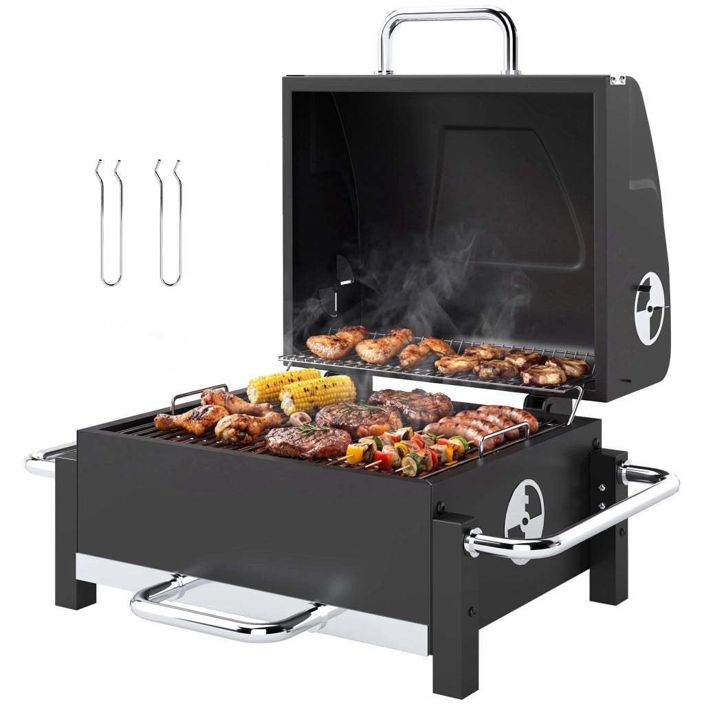 Barbecue a carbone portatile con coperchio ¨C zephmum ¨C grigio antracite 55x45x105 cm