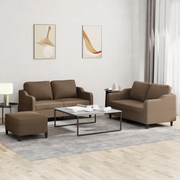 Set di Divani 3 pz con Cuscini Marrone in Tessuto