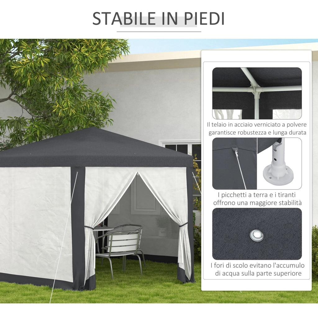 Gazebo da Giardino Esagonale con Doppio Ingresso 3.94x3.94x2.5 m in Metallo e Poliestere Grigio