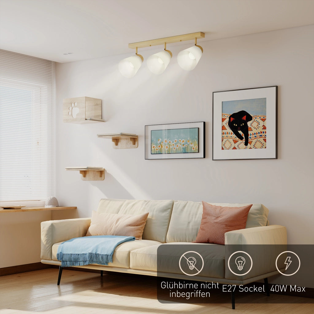 Plafoniera LED 40W con 3 lampadine E27 e teste regolabili ¨C zephmum ¨C legno naturale