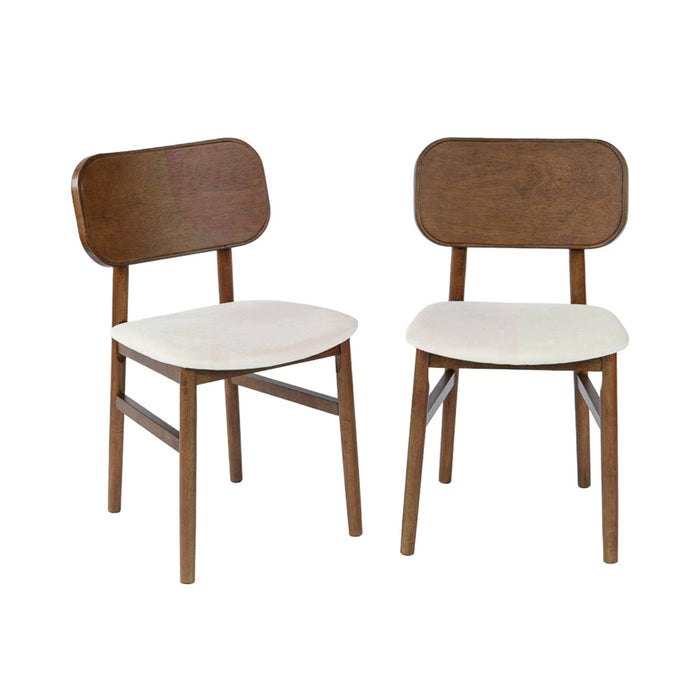 Set di 2 sedie vintage in legno di hevea e tessuto, noce