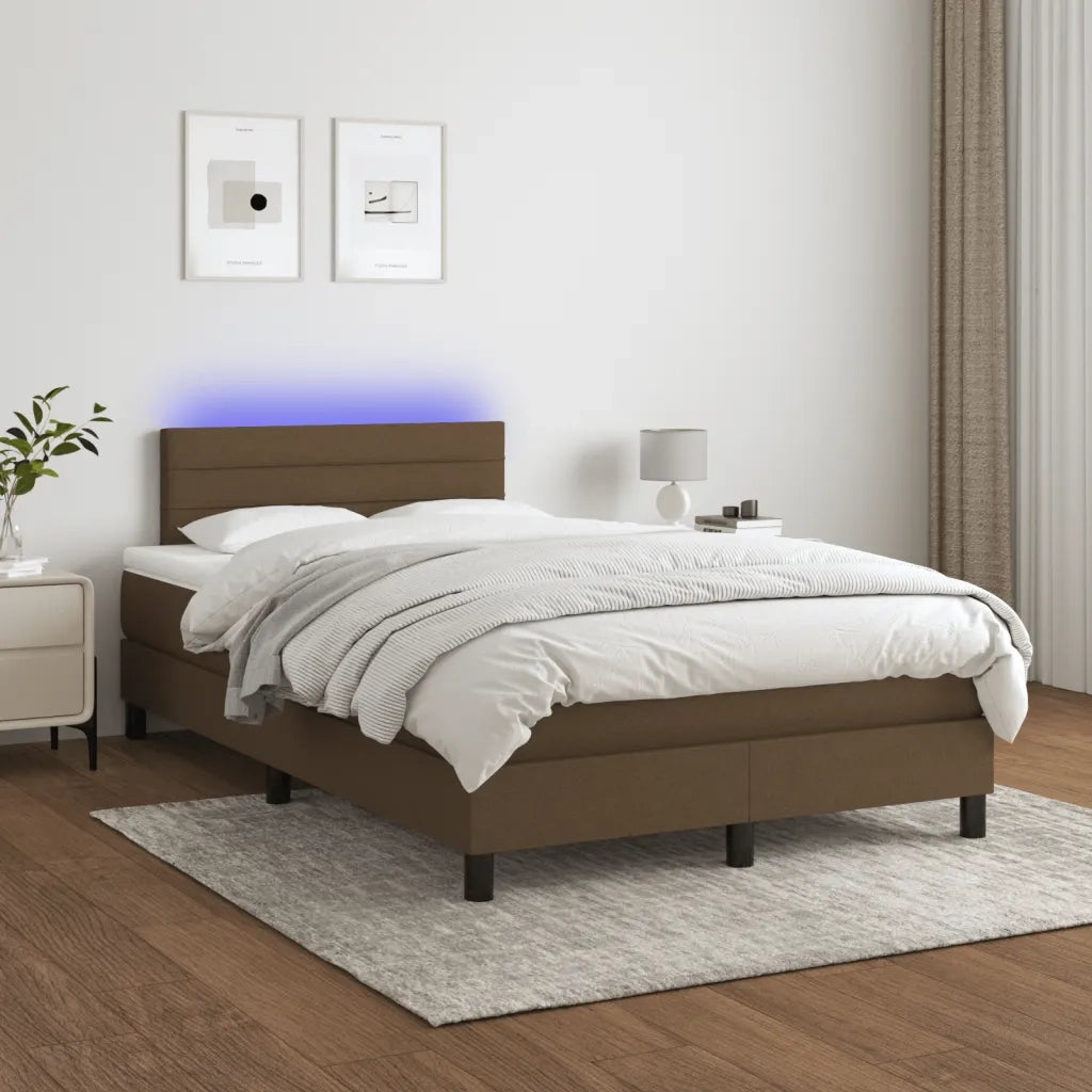 Letto a Molle Materasso e LED MarroneScuro 120x190cm in Tessuto 3270049