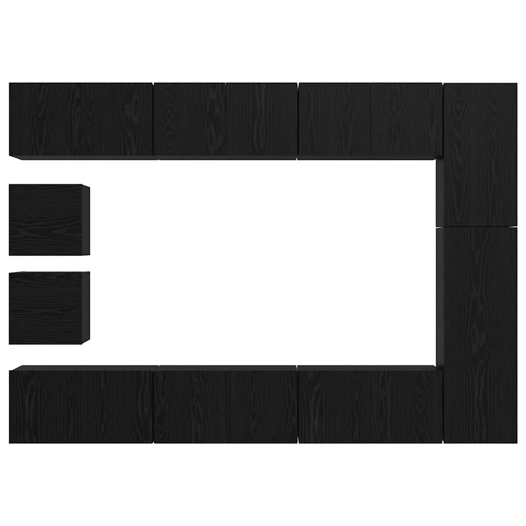 Set mobile TV 10 pz-Credenza per TV Rovere Nero Legno multistrato 136631