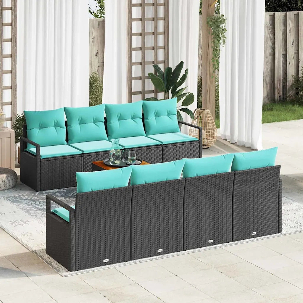 Set Divano da Giardino con cuscino 9 pcs Nero polyrattan