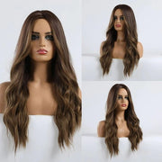 Pruiche per donne - Capelli lunghi - Colore cioccolato - Stile balayage - Finte parrucche per donne - Finte parrucche - Lavabili - Finte parrucche con capelli lunghi - Qualità alta - Finte parrucche per donne con capelli lunghi