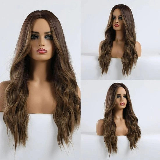 Pruiche per donne - Capelli lunghi - Colore cioccolato - Stile balayage - Finte parrucche per donne - Finte parrucche - Lavabili - Finte parrucche con capelli lunghi - Qualità alta - Finte parrucche per donne con capelli lunghi