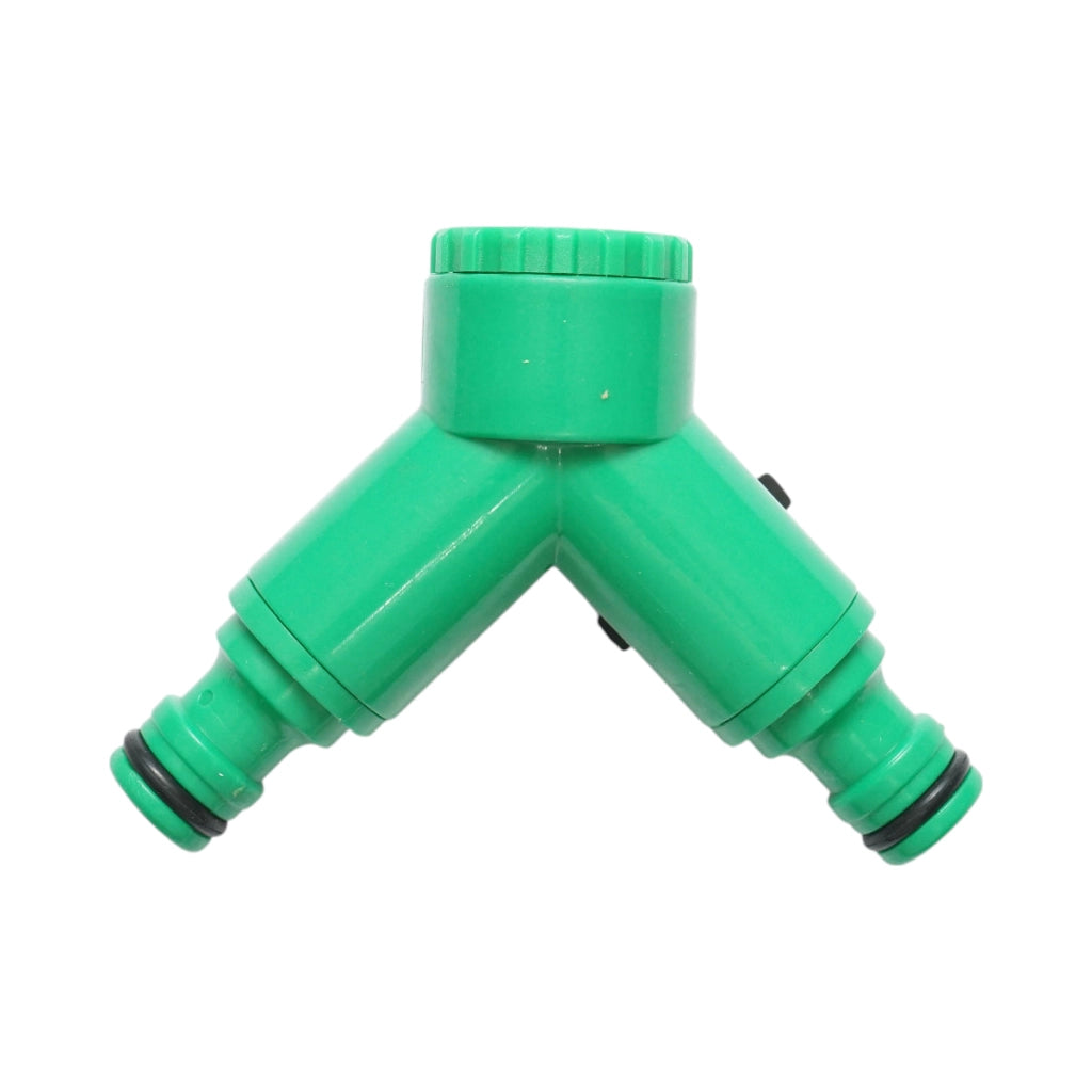 Distributore Y a 2 vie con rubinetti e connettore rapido per tubo da giardino 1/2-3/4