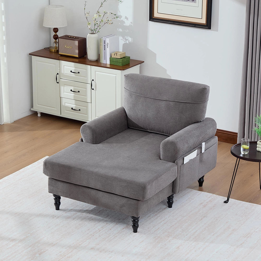 Poltrona reclinabile moderna - Xylo - Tessuto chenille, comoda con braccioli, tasche laterali, piedi in legno