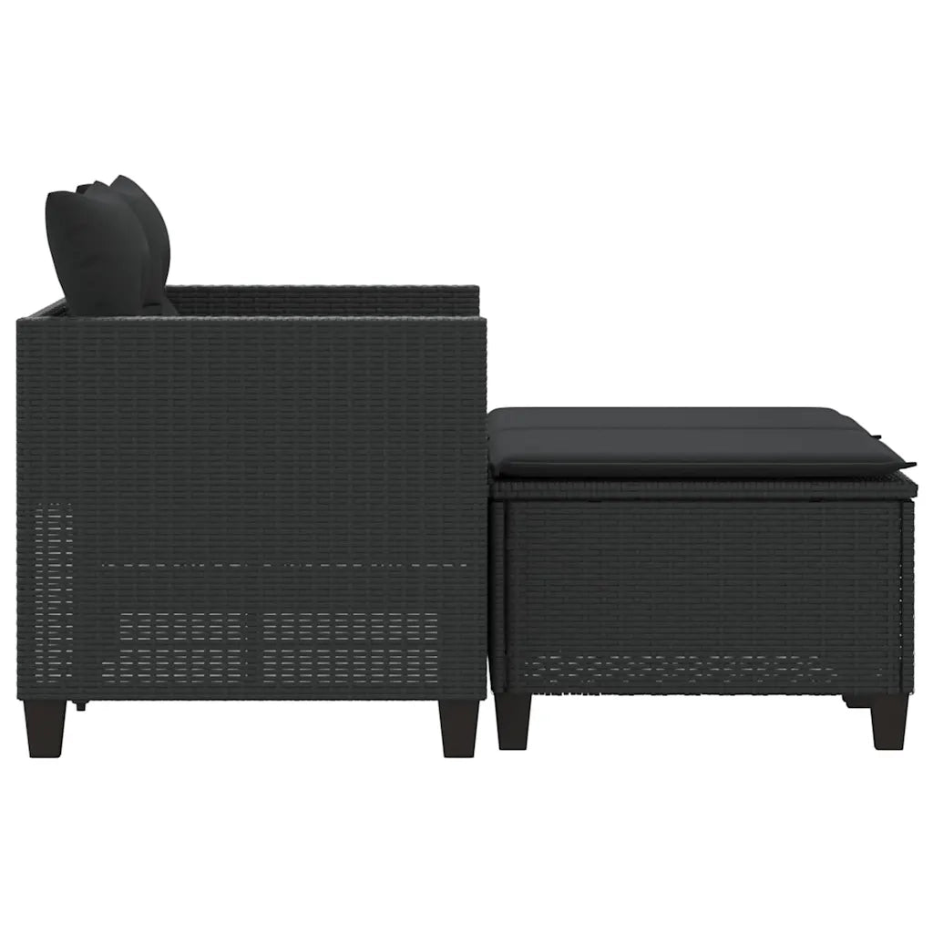 Divano da Giardino 2 Posti con Sgabelli-Sofa da Giardino-Divano da esterno Nero in Polyrattan 650456