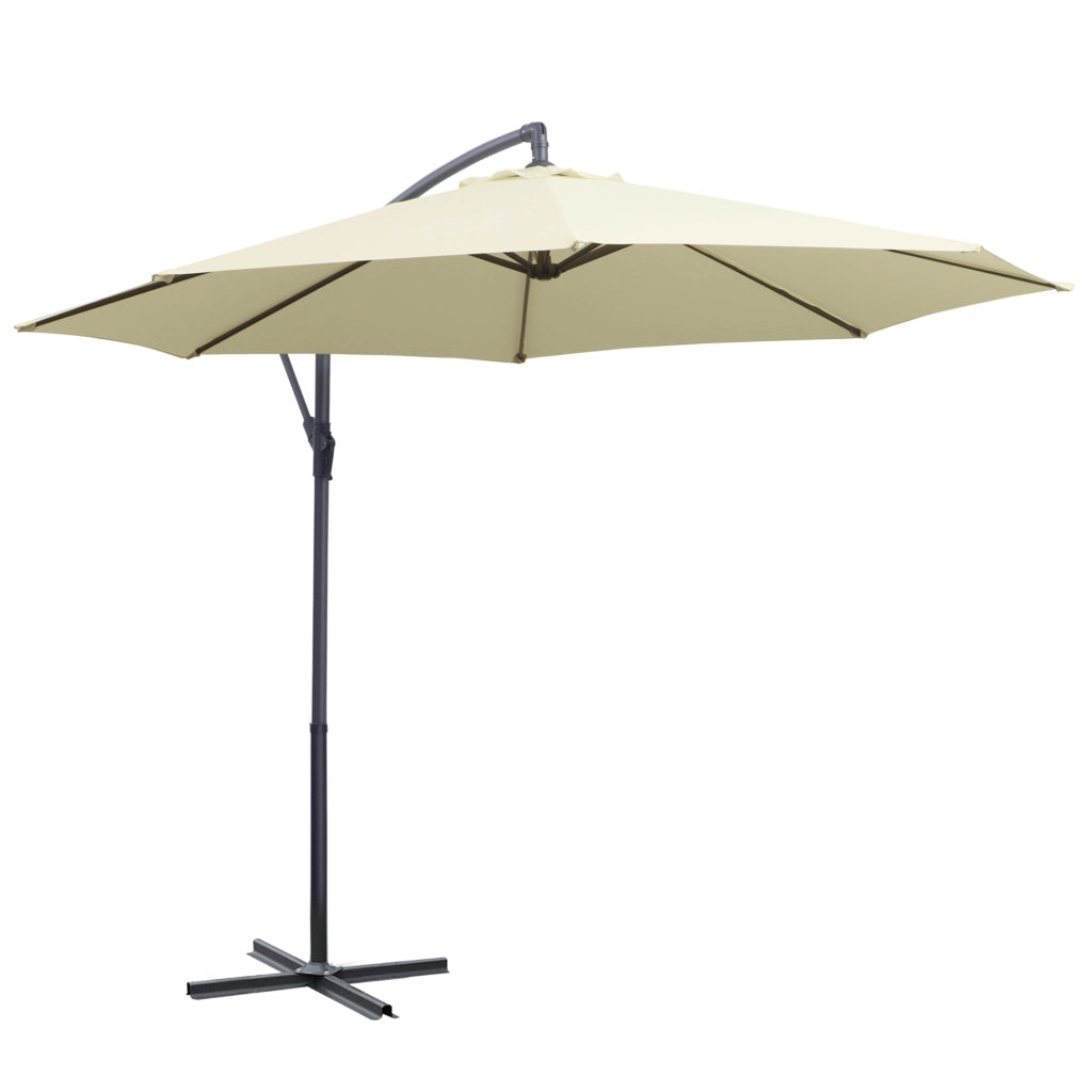 Ombrellone Decentrato da Giardino con Base a Croce Inclusa, in Metallo e Poliestere, 3x2.5 m, Beige