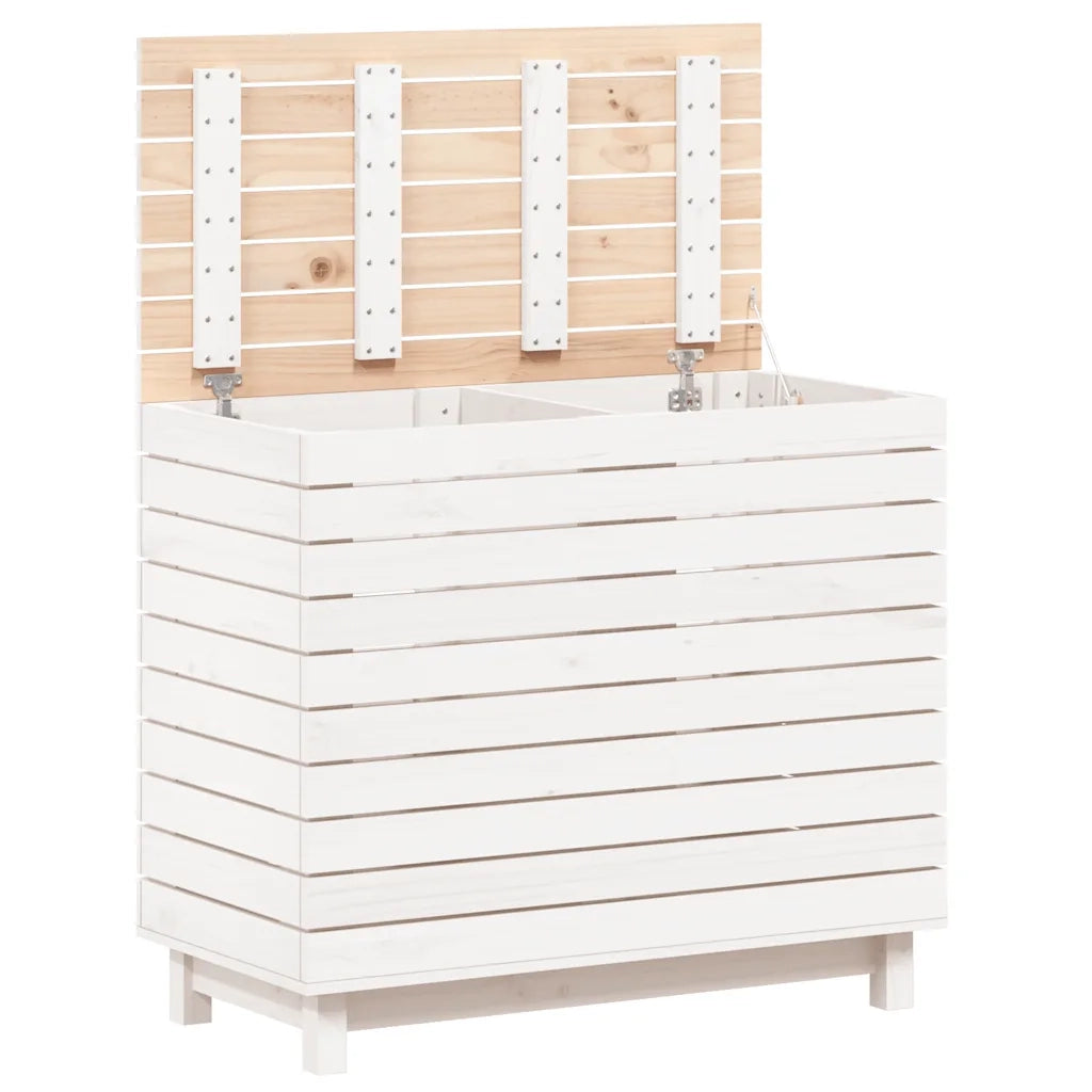 Cesto per Bucato Bianco 88,5x44x76 cm Legno Massello Pino 832324