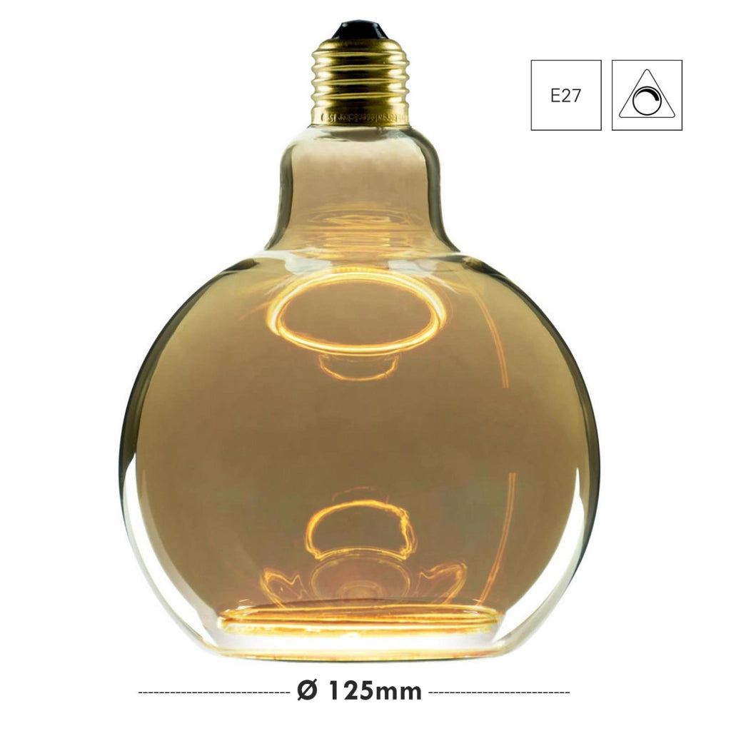 Lampadina design MOON lampada LED E27 6W dimmerabile vetro fume luce gialla 1900K bar pub diametro 120mm