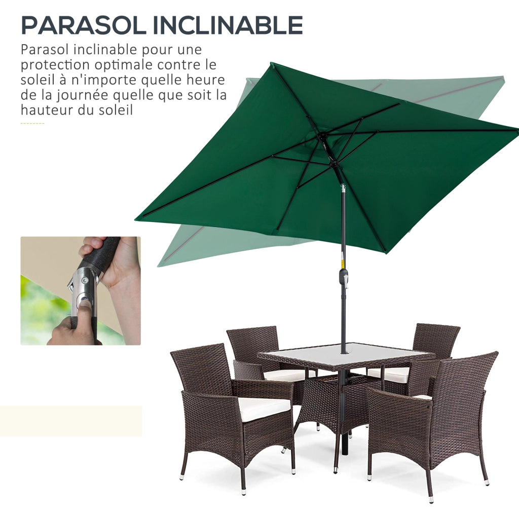 Ombrellone rettangolare inclinabile ¨C zephmum ¨C Polipropilene Alluminio Verde 3x2m