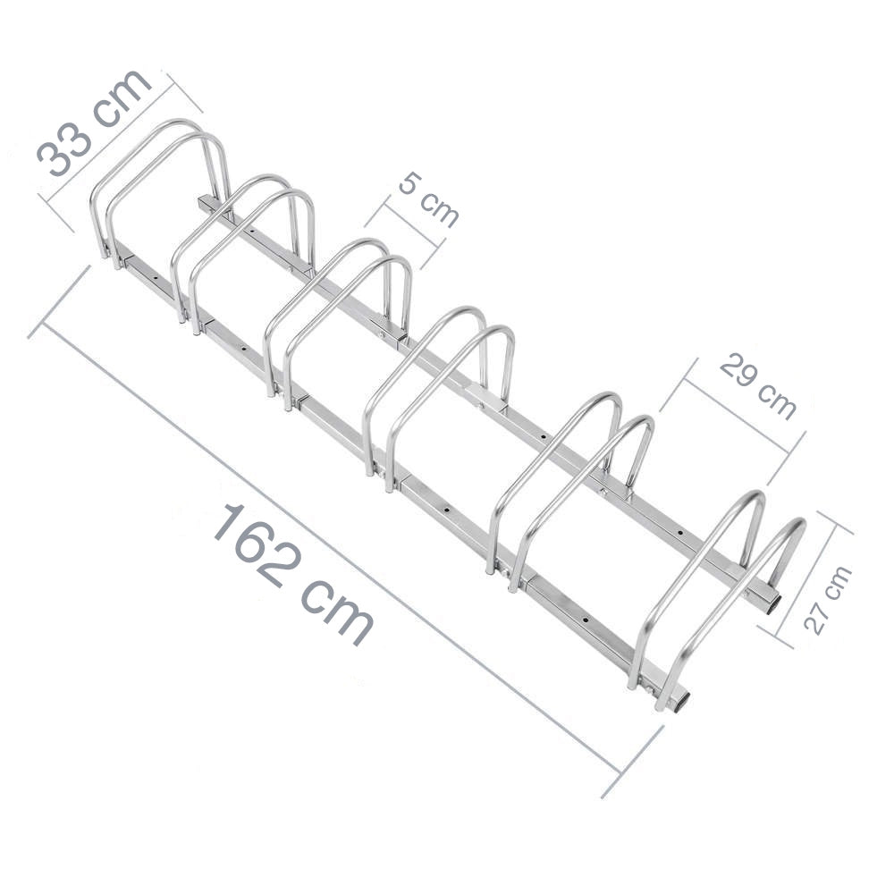 Rastrelliera Parcheggio Bici 6 Posti in Acciaio 33x27x162 cm Silver