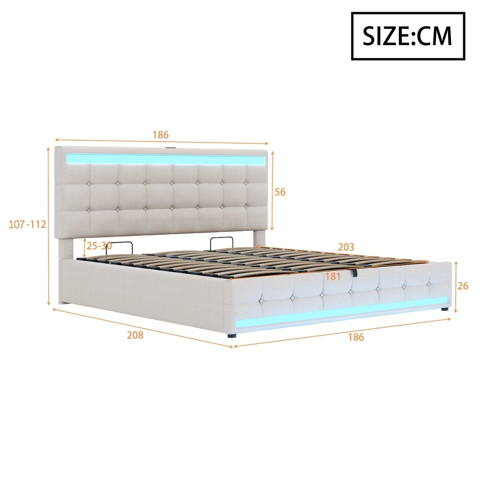 Letto bambini - Xylo - 180x200 cm LED idraulico lino beige
