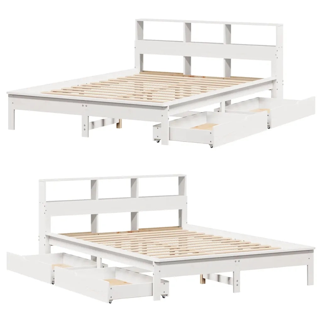 Letto Libreria senza Materasso-Struttura Letto con contenitore Bianco 150x200 cm Legno di Pino 188043
