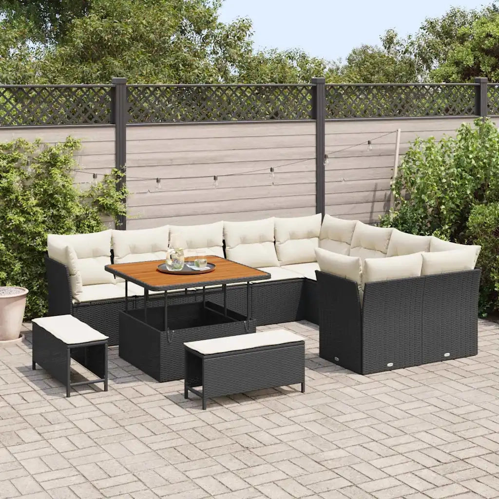 Set Divano da Giardino con cuscino 12 pcs Nero e crema 3363465