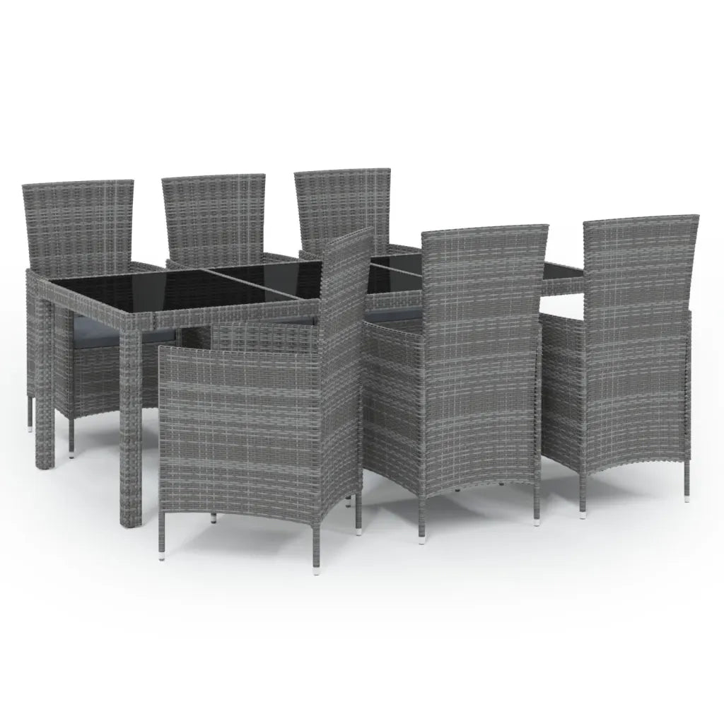Set da Pranzo da Giardino 7 pz con Cuscini in Polyrattan Grigio cod mxl 42006