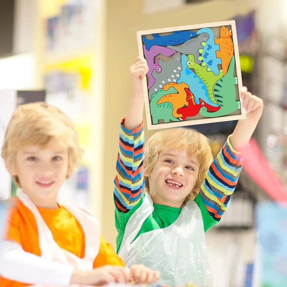 Trade Shop - Puzzle 3d A Incastro In Legno Forma Dinosauri Per Bambini Gioco Da Tavolo Educativo 07937 -