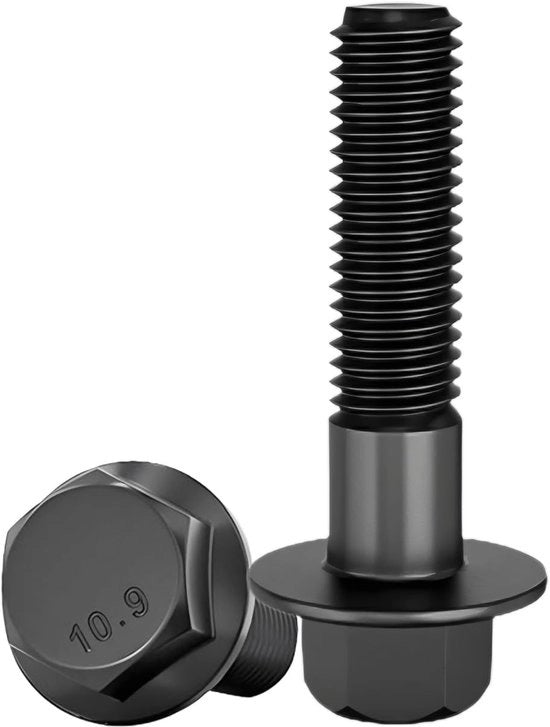 Viti a flangia M6 x 35 mm - Flangia - Classe 10,9 - Acciaio galvanizzato - Finitura nera - Quantità 20 pezzi - Viti a flangia