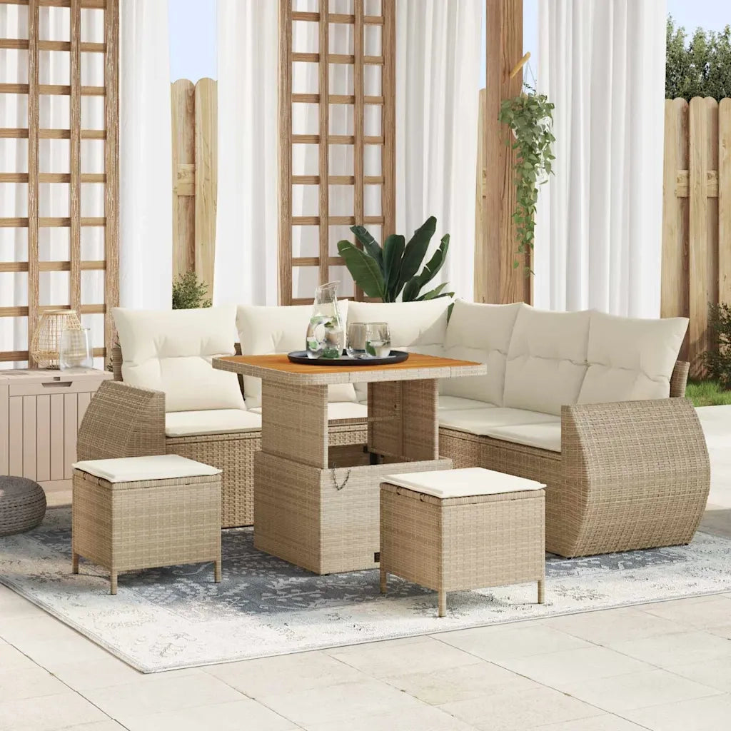 Set Divano da Giardino 8 pcs Beige e Crema polyrattan