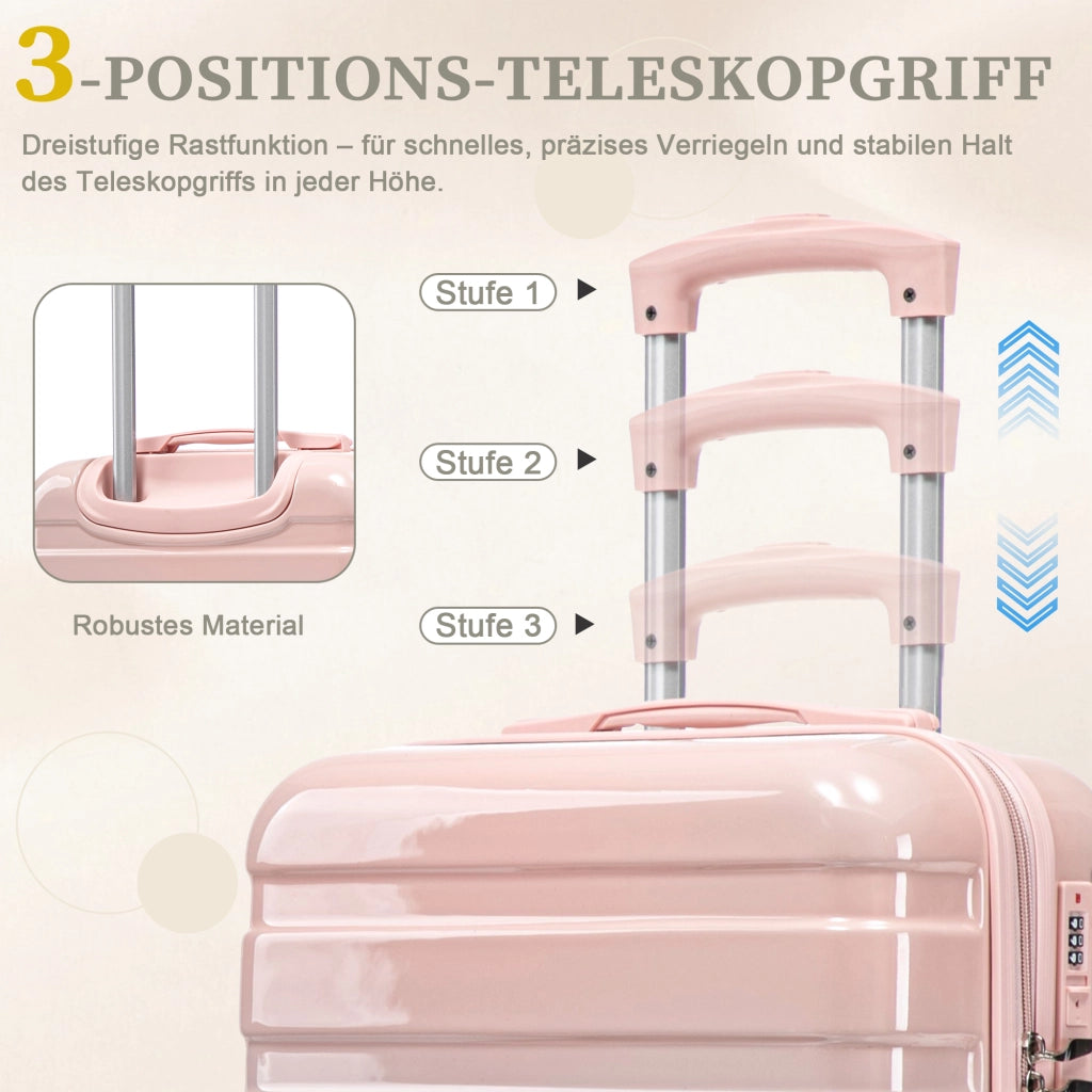 Set composto da due valigette girevoli in PC da 14"/20" con lucchetto a combinazione e trousse da 14" (rosa)