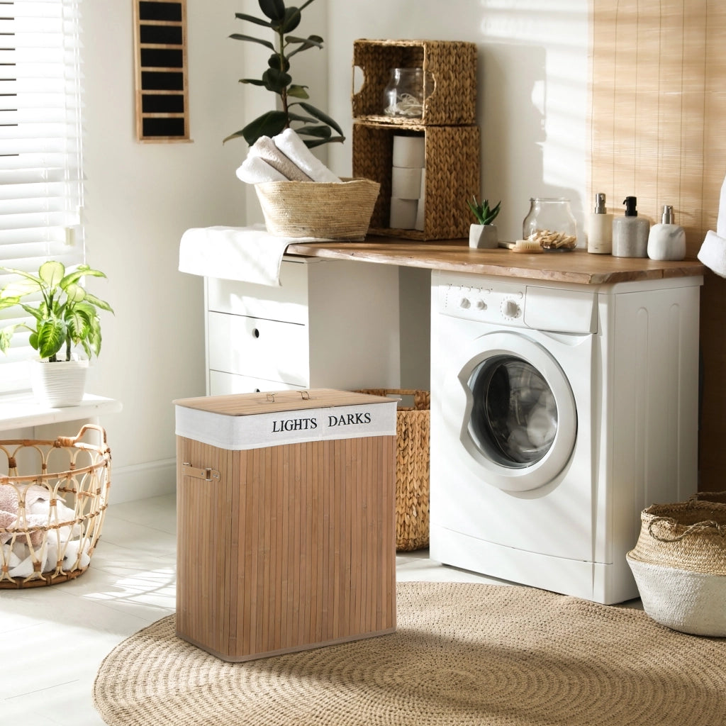 Cestino per biancheria in bamb¨´ con coperchio 100 L ¨C Zephmum ¨C Naturale