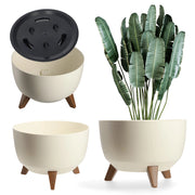 Vaso da fiori KADAX, fioriera, coperchio, gambe, inserto, supporto per fiori, 47 cm, bianco, ciotola rotonda