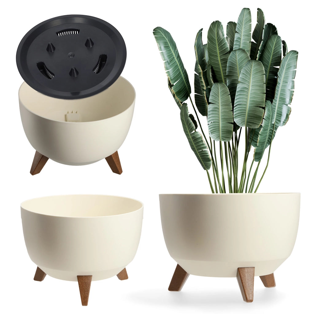 Vaso da fiori KADAX, fioriera, coperchio, gambe, inserto, supporto per fiori, 47 cm, bianco, ciotola rotonda