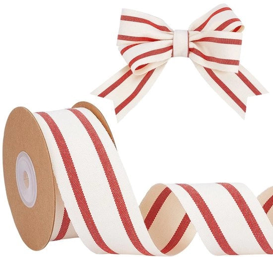 Tessuto di cotone 9,14 m - a strisce rosse e bianche - confezione regalo - decorazione per matrimoni - da cucire - larghezza 38 mm - tessuto per regalo