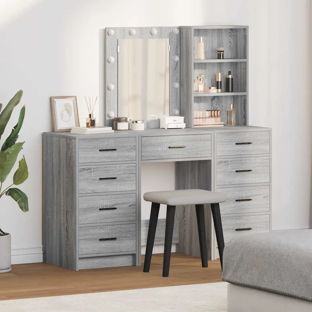 vidaXL Tavolo da Trucco con cassetto 3 pcs Grigio 40 x 41 x 135 cm