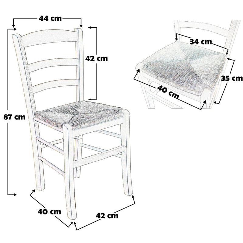 SEDIA IN LEGNO COLORE NOCE 45×45×85 CM MODELLO PAESANA CON SEDUTA IN PAGLIA GREZZA E SCHIENALE ALTO - 2PZ