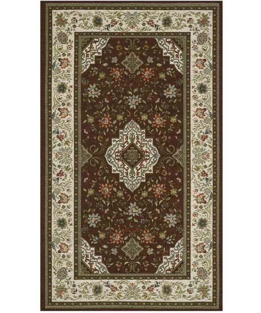 Tappeto TABRIZ MARRONE cm.175x240 orientale classico in ciniglia multiuso lavabile velour antiscivolo