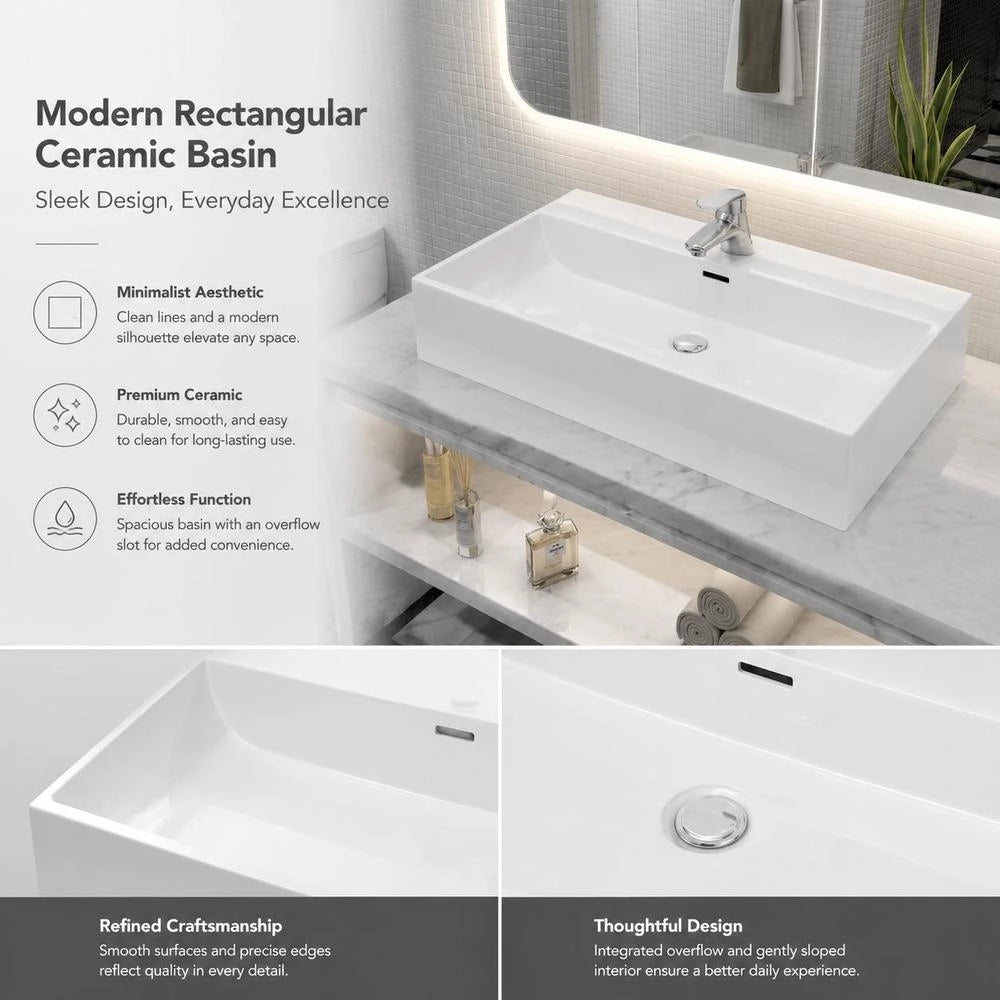 Washbasin With Tap Hole, Ceramic, White, 76x42.5x14.5 Cm