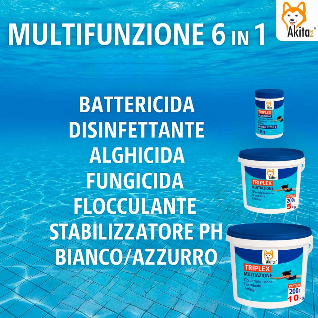 Akitaink Triplex Cloro 3 in 1 Piscina 5 kg Pastiglie 200g